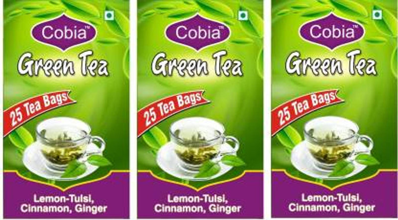 Cobia Green Tea Pack of 3 Tulsi, Cinnamon, Ginger Green Tea Bags Box  (25 Bags) - Price Incl. Shipping