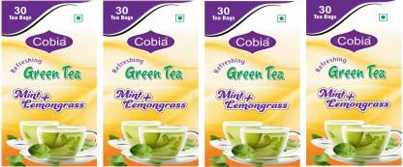 Cobia Green Tea (Mint + Lemongrass) 30 Tea bags PACK OF 4 Lemon Grass, Mint Green Tea Bags Tetrapack  (240 g) - Price Incl. Shipping