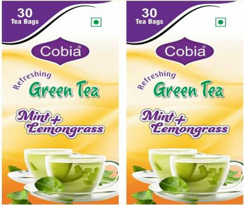 Cobia Green Tea (Mint + Lemongrass) 30 Tea bags PACK OF 2 Lemon Grass, Mint Green Tea Bags Tetrapack  (120 g) - Price Incl. Shipping