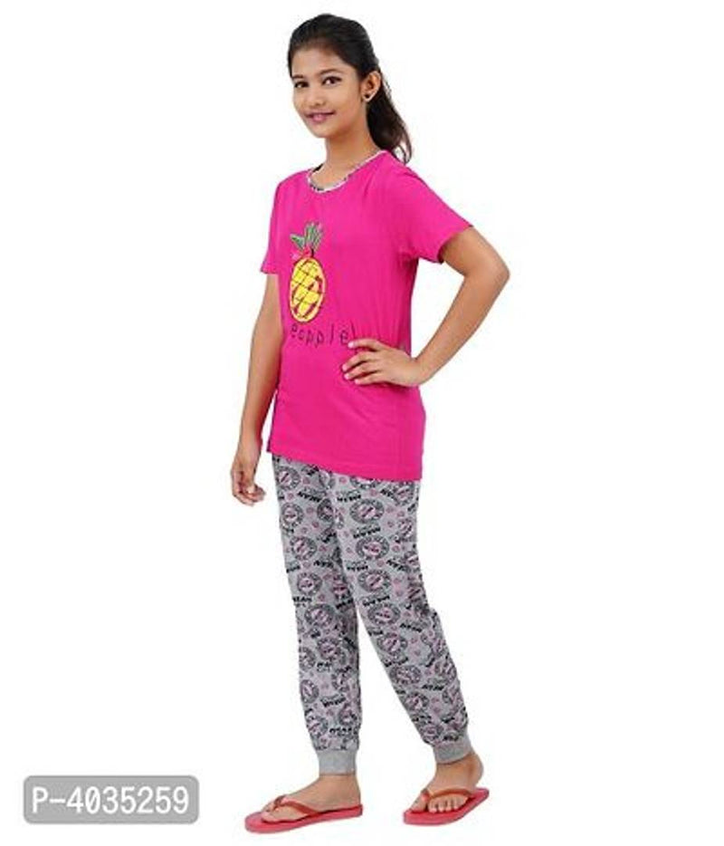 Girls Printed Pink Top With Bottom - Pack of 1