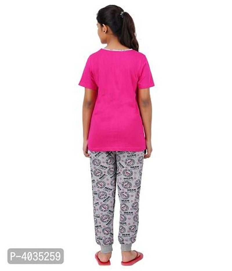 Girls Printed Pink Top With Bottom - Pack of 1