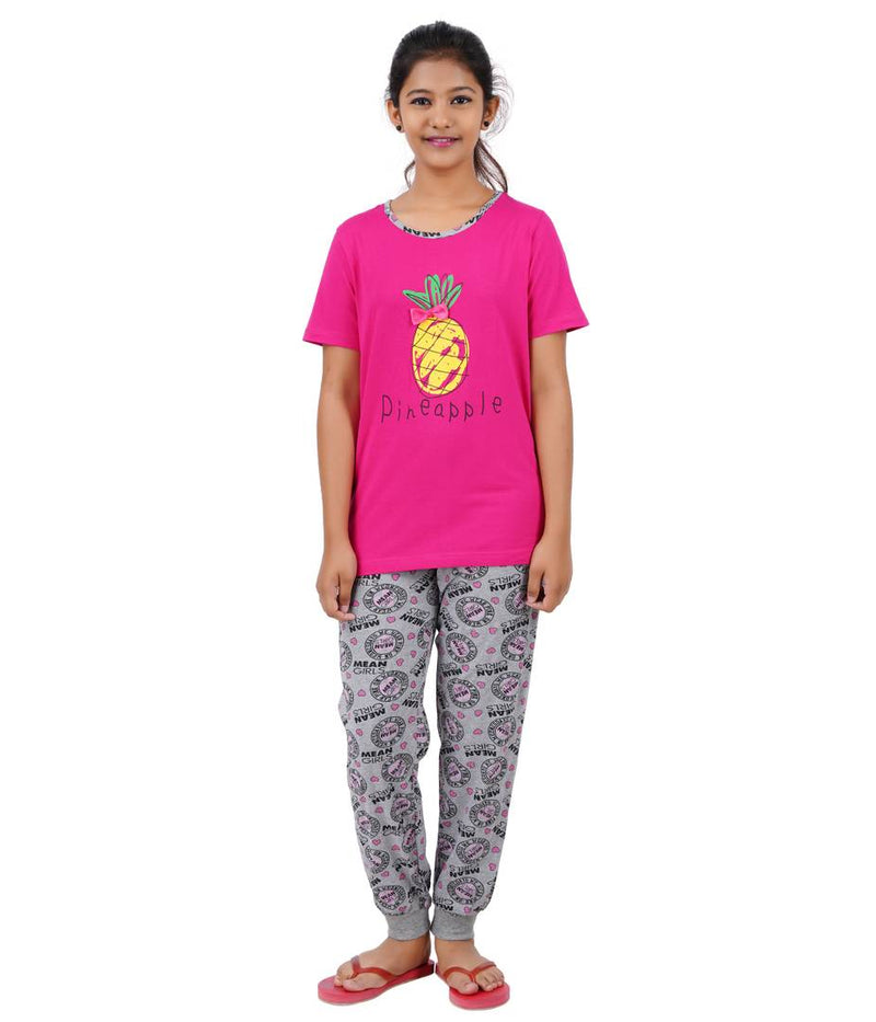 Girls Printed Pink Top With Bottom - Pack of 1