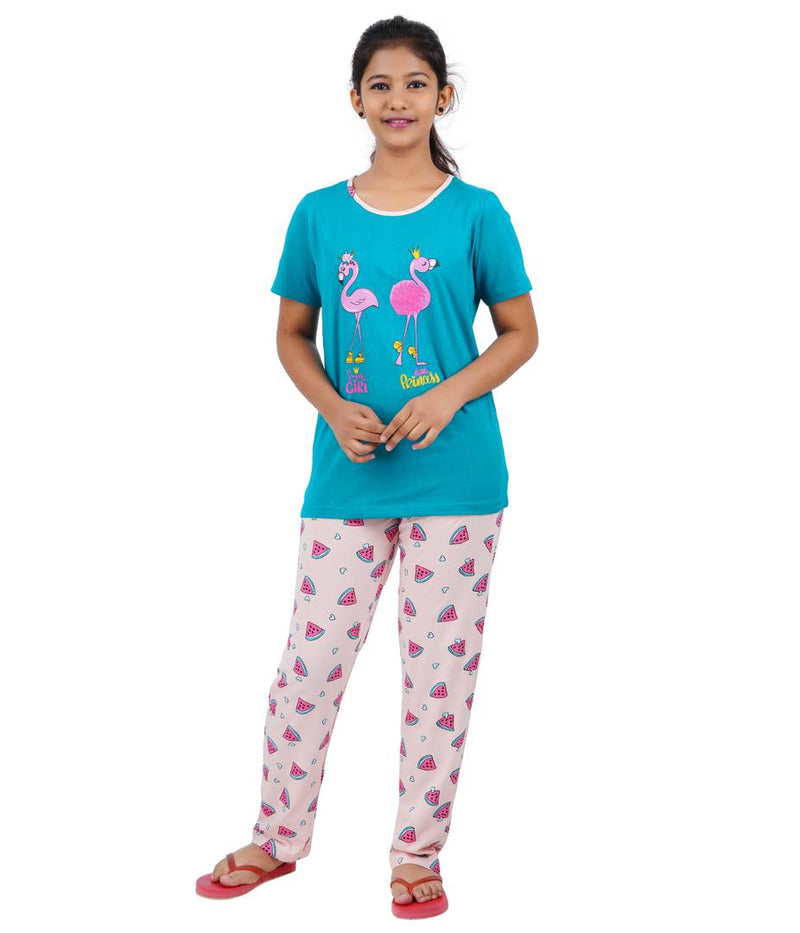 Girls Printed Blue Top With Bottom - Pack of 1