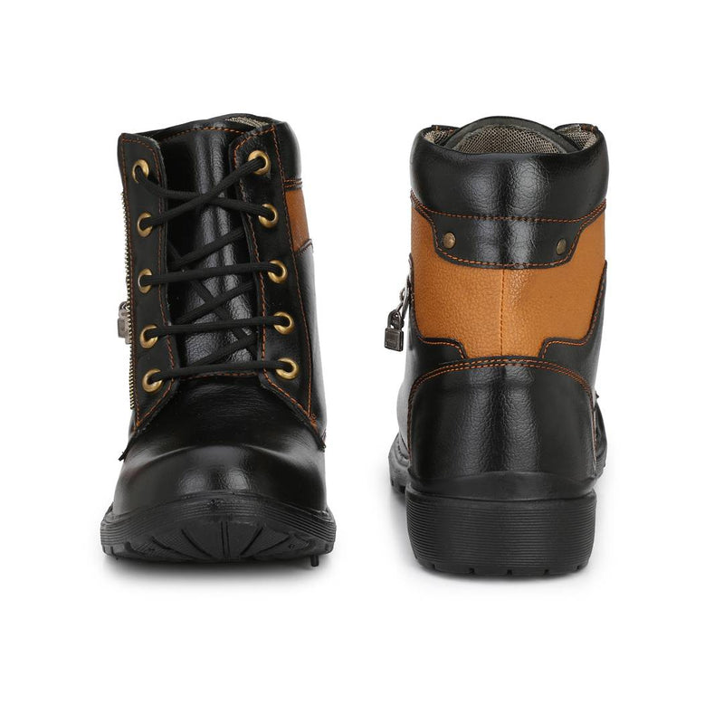 Leatherette Black Brown Heavy Duty Lace-Up Military High Ankle Length Casual Long Boot