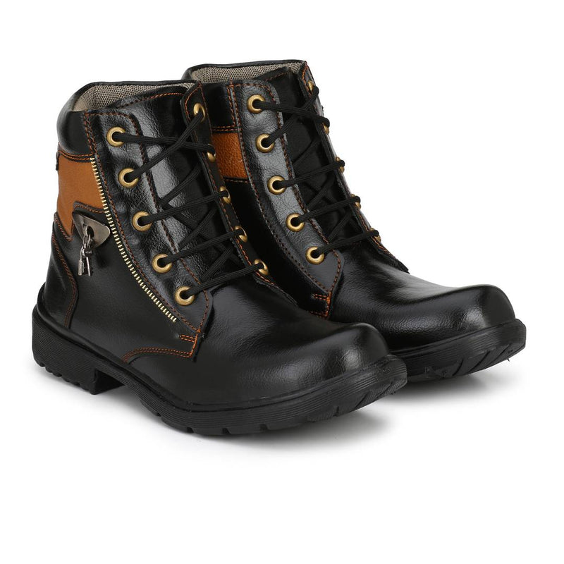 Leatherette Black Brown Heavy Duty Lace-Up Military High Ankle Length Casual Long Boot