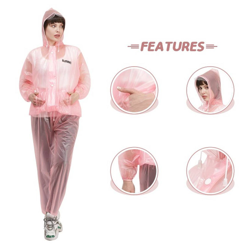 NHR Unisex Transparent PVC 100% Waterproof Raincoat, Rainwear for Men and Women with Drawstring Jacket- Free Size (Pink)