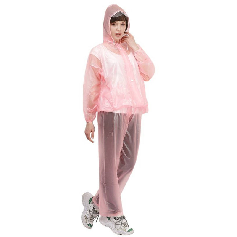 NHR Unisex Transparent PVC 100% Waterproof Raincoat, Rainwear for Men and Women with Drawstring Jacket- Free Size (Pink)