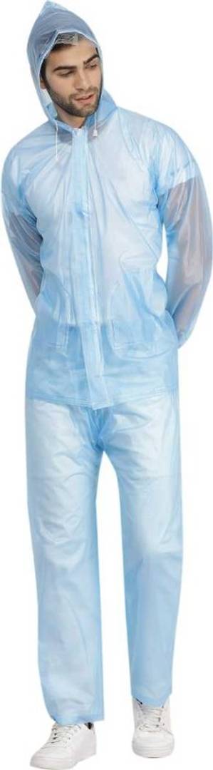 NHR Unisex Transparent PVC 100% Waterproof Raincoat, Rainwear for Men and Women- Free Size (Blue)
