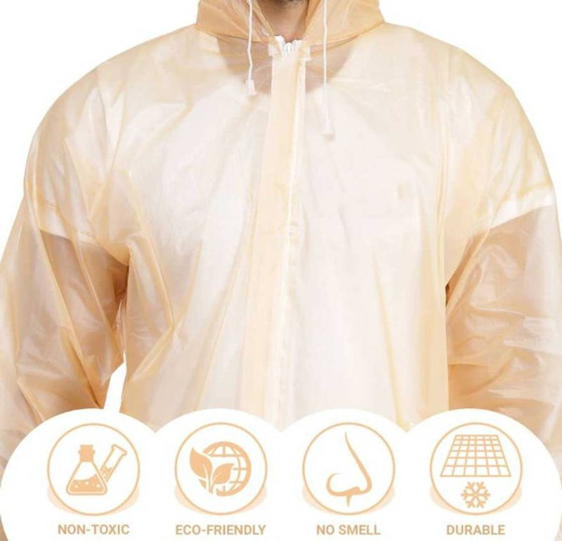 NHR Unisex Transparent PVC 100% Waterproof Raincoat, Rainwear for Men and Women- Free Size (Orange)