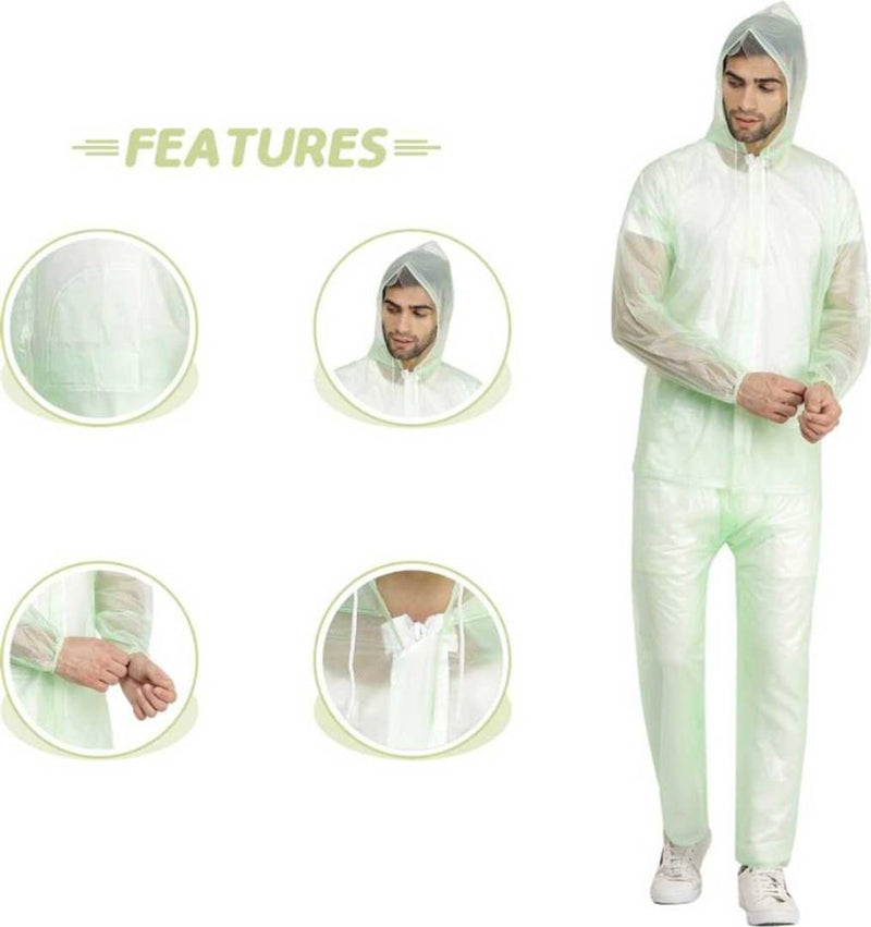 NHR Unisex Transparent PVC 100% Waterproof Raincoat, Rainwear for Men and Women- Free Size (Green)