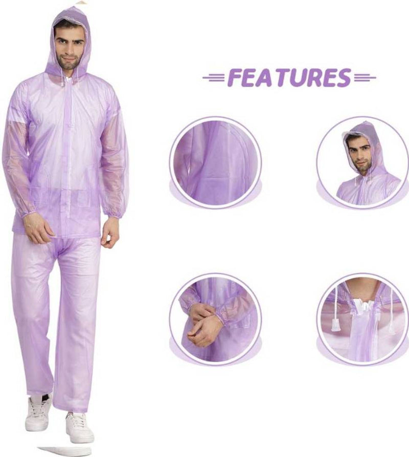 NHR Unisex Transparent PVC 100% Waterproof Raincoat, Rainwear for Men and Women- Free Size (Purple)