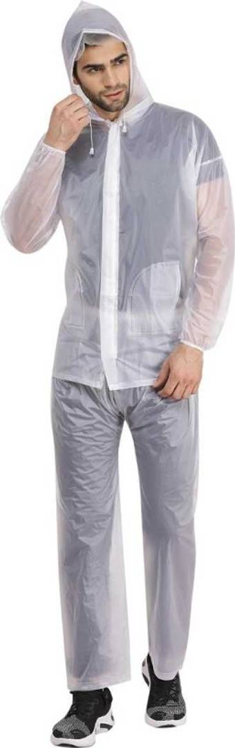 NHR Unisex Transparent PVC 100% Waterproof Raincoat, Rainwear for Men and Women- Free Size (White)