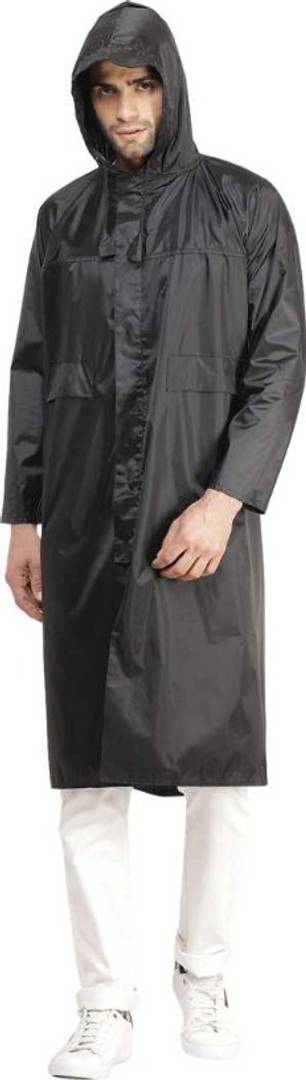 NHR Unisex 100% Waterproof, Polyester Long Raincoat, Rainwear for Men and Women- Classic Fit (Black)