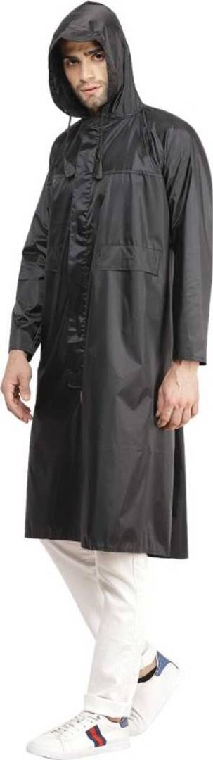 NHR Unisex 100% Waterproof, Polyester Long Raincoat, Rainwear for Men and Women- Classic Fit (Black)