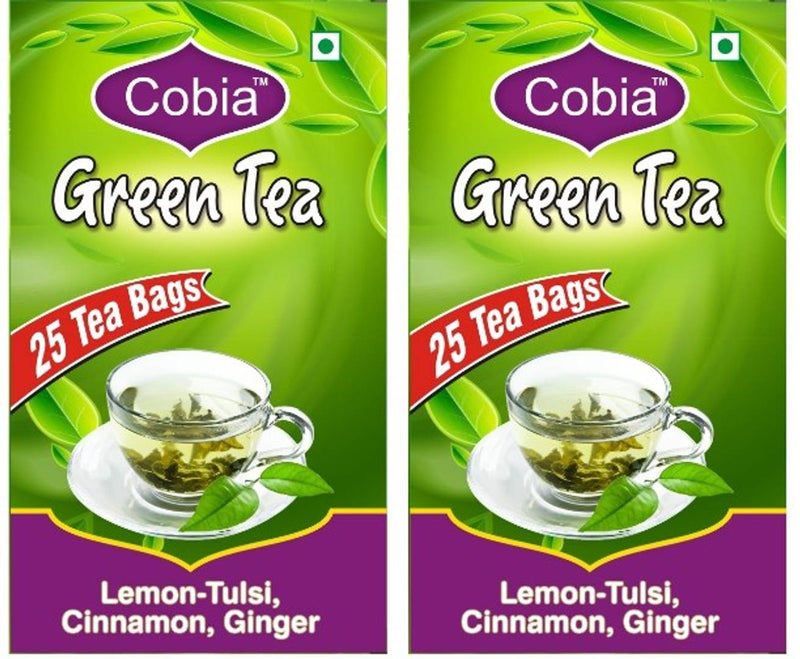 Pack of 2 Cobia Green Tea (Lemon-Tulsi,Cinnamon,Ginger) 25 Tea bags-Price Incl. Shipping