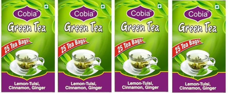 Cobia Green Tea (Lemon-Tulsi, Cinnamon,Ginger) 25 Tea Bags Pack of 4-Price Incl. Shipping