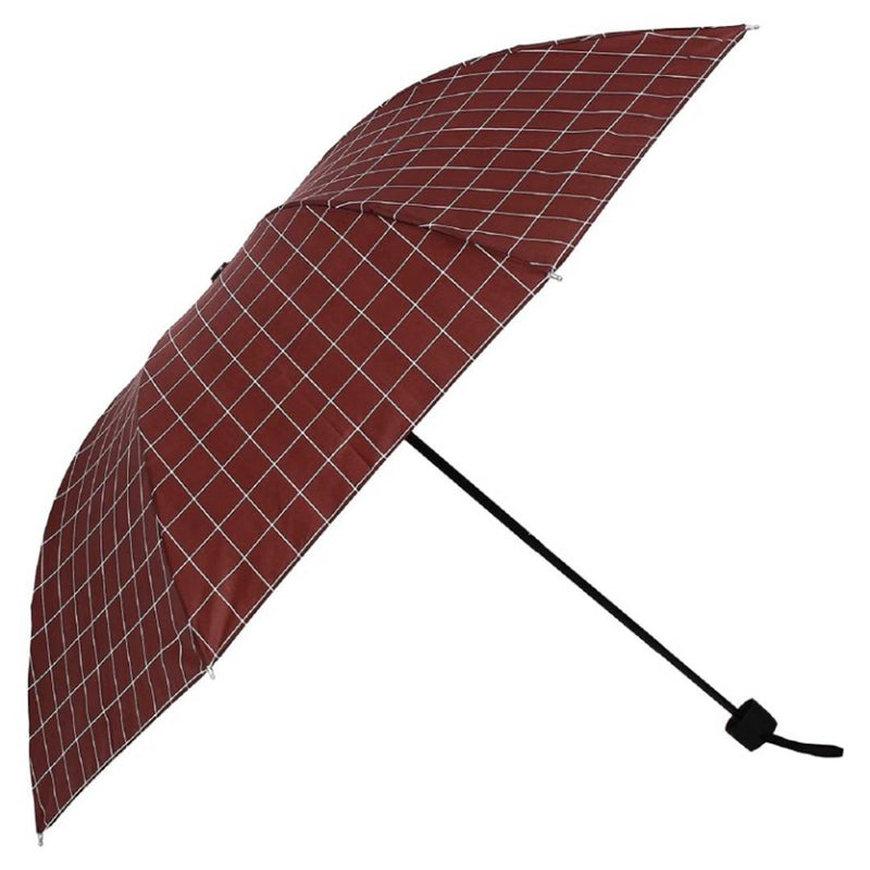 Umbrella 3 Fold Checked Rain & Sun Protective Umbrella (Maroon)