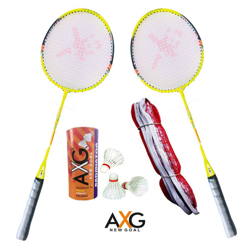 AXG New Goal AX-8 Arduous Aluminium Badminton Set (2 Racquets, 3 Shuttlecocks, 1 Net) Badminton Kit