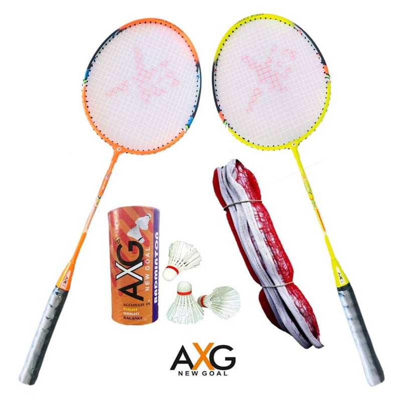 AXG New Goal AX-8 Strenuous Aluminium Badminton Set (2 Racquets, 3 Shuttlecocks, 1 Net) Badminton Kit