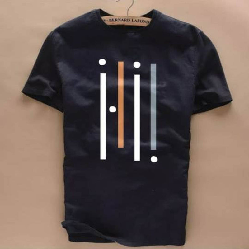 Men's Black Cotton Printed Round Neck Tees