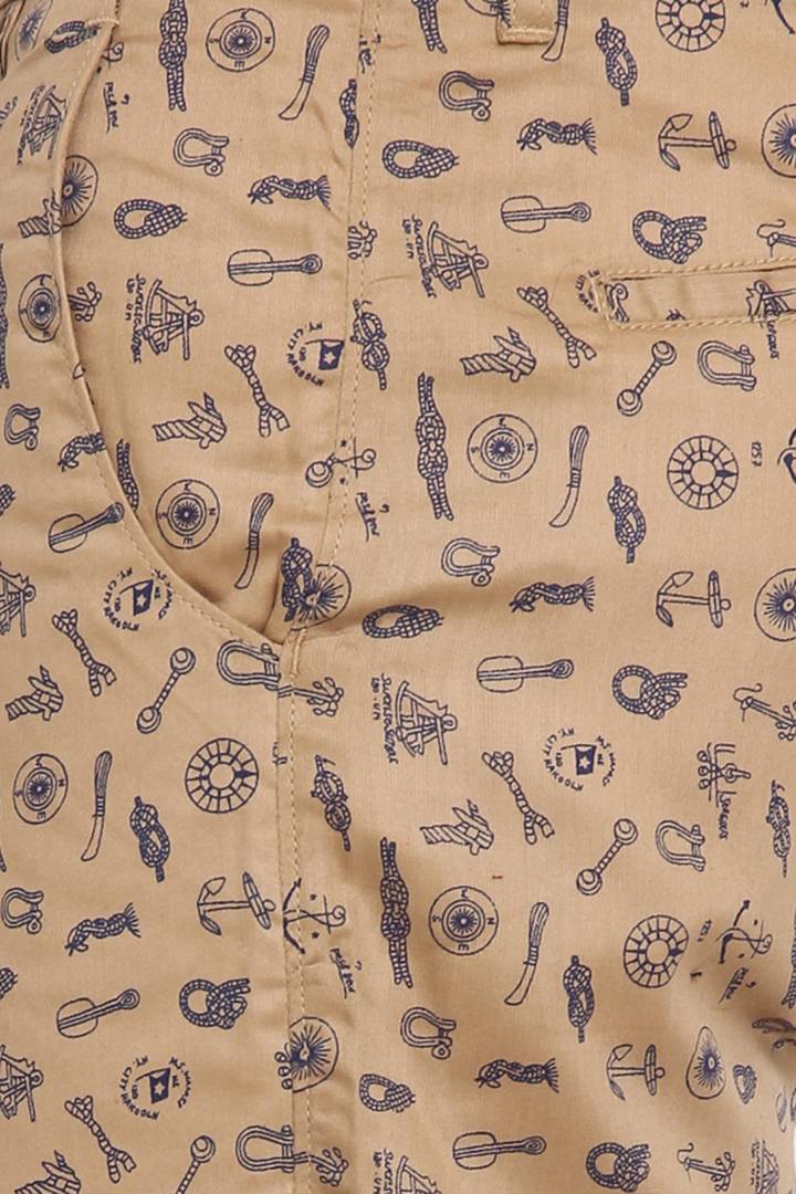 Stylish Cotton Beige Printed Slim Shorts For Men