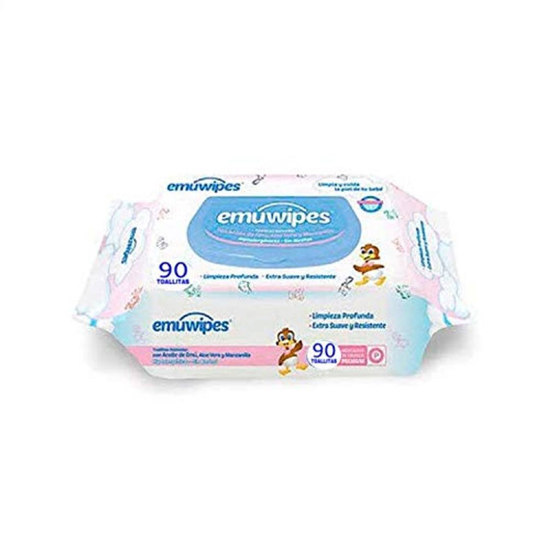 Sensitive Cotton Wipes With Flip Top Cleansing Anti Bacterial Travel Pack Paraben (90 EMU Wipes in One Pack) - Set of 2)