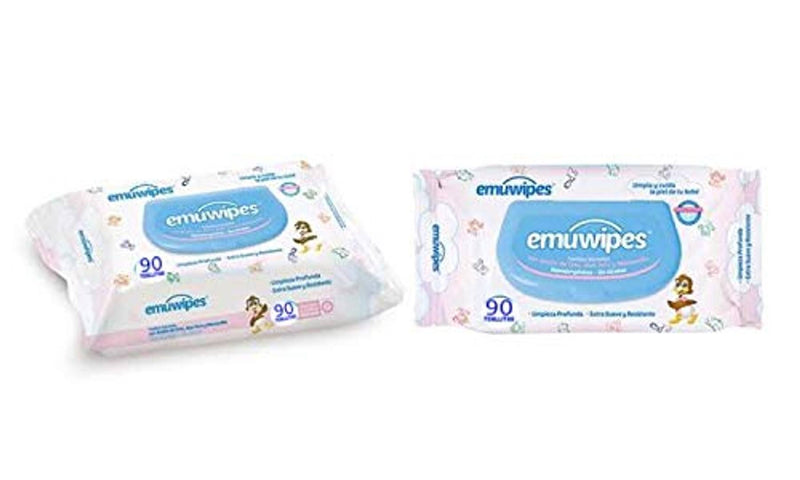 Sensitive Cotton Wipes With Flip Top Cleansing Anti Bacterial Travel Pack Paraben (90 EMU Wipes in One Pack) - Set of 2)