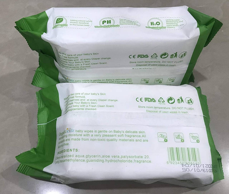 Organic Kidz Baby Wipes Kids Baby Wipes Paraben Free Flip top Baby Wet Wipes Pack of 2 (80pcs+80pcs)