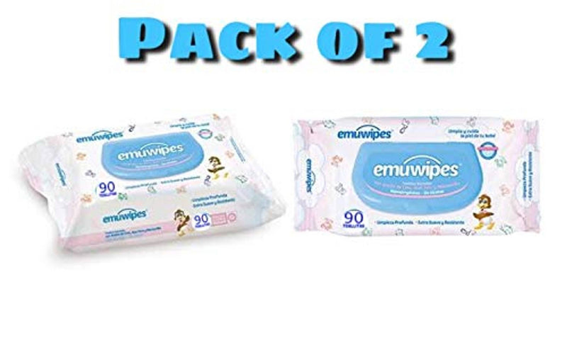 Sensitive Cotton Wipes With Flip Top Cleansing Anti Bacterial Travel Pack Paraben (90 EMU Wipes in One Pack) - Set of 2)