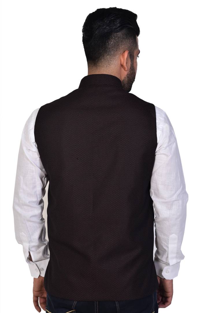 Men's Black Polyester Blend Printed Nehru Jackets