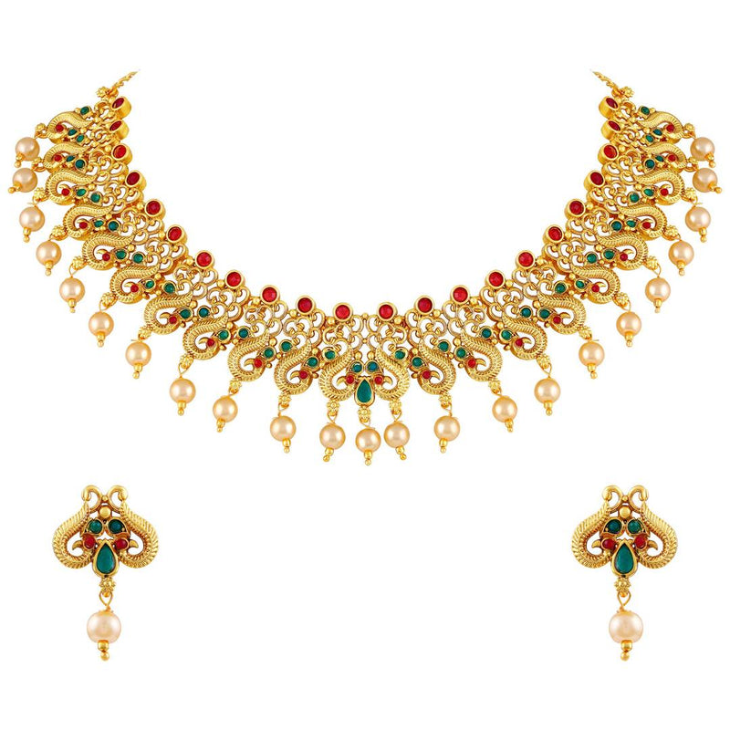 Fashionable Gold Plated Choker Style Necklace Set For Women