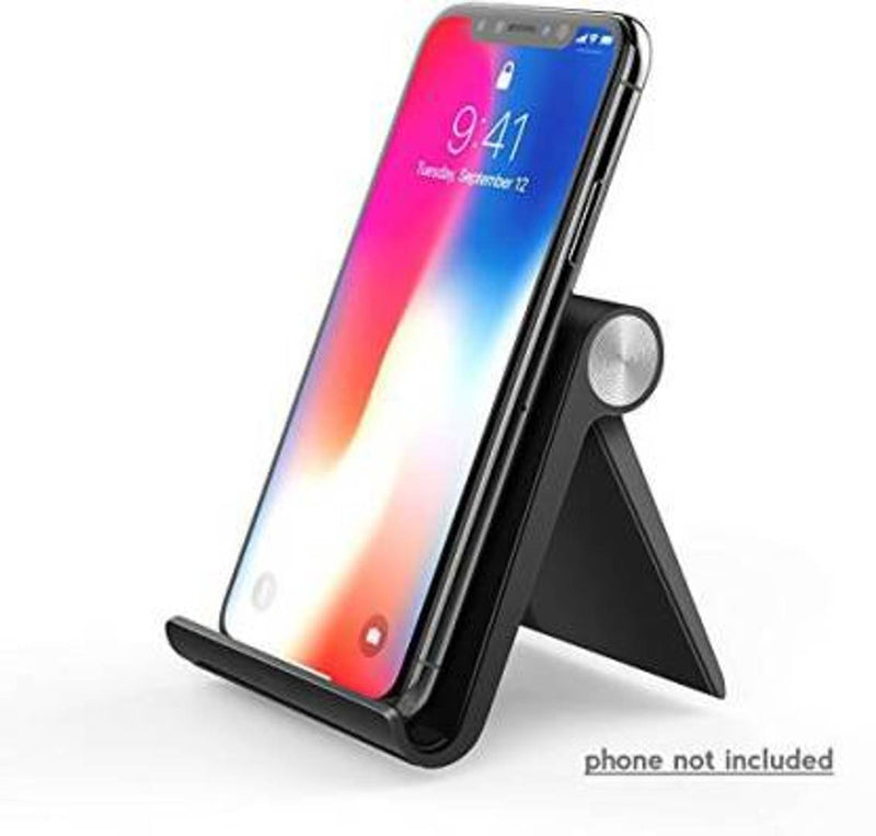 Hemik  Cell Phone Stand Holder Mobile Phone Dock Compatible with iPhone X 8 Plus 6 7 Xs Max 6S 5, Samsung Galaxy S9 S8 S7 Edge S6, Android Smartphone Holder for Desk, Adjustable and Foldable (Black)