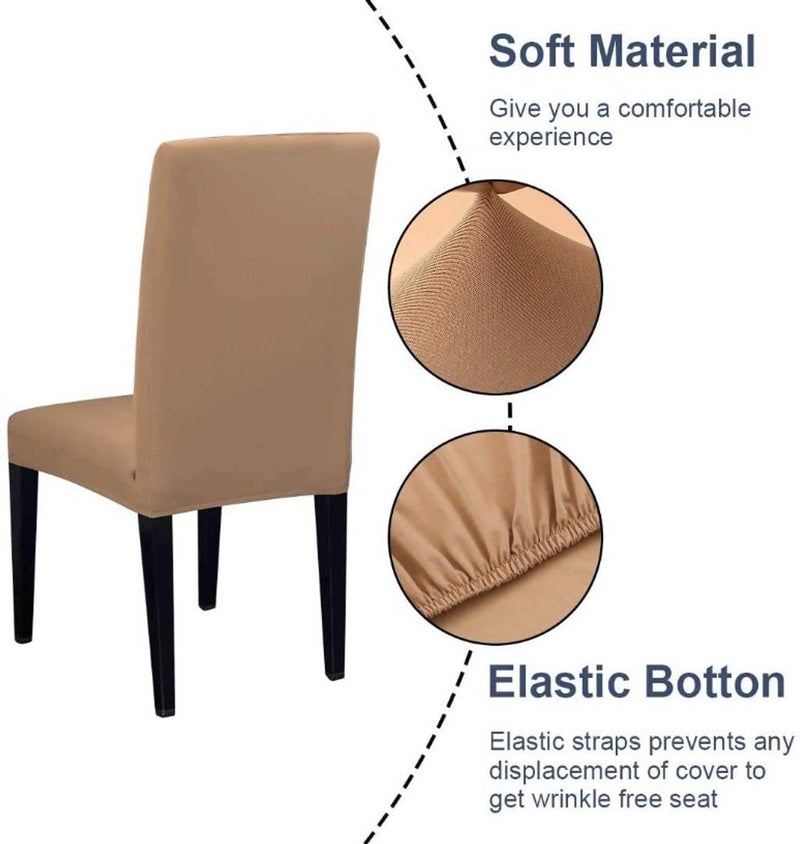 Poly Cotton Stretchable Elastic Dining Chair Covers Set of 4