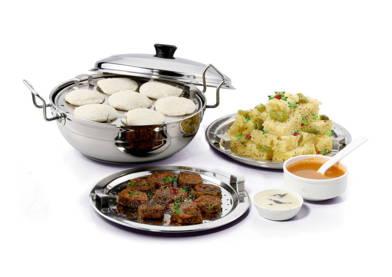 Premium Stainless Steel Kalash 5 In 1 Sandwich Bottom Multi Kadai With Steel Lid