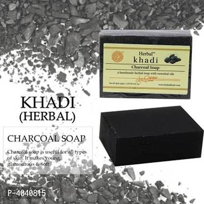 Pack Of 2 Khadi Herbal Charcoal Soap - Deep Skin Cleansing - Herbal KHADI & Handmade, Black, Price Incl. Shipping