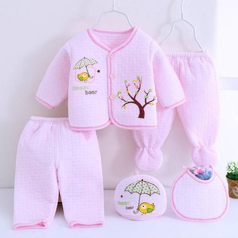 (0 to 6 months)Born Baby Winter Wear Keep Warm Baby Clothes 5Pcs Sets