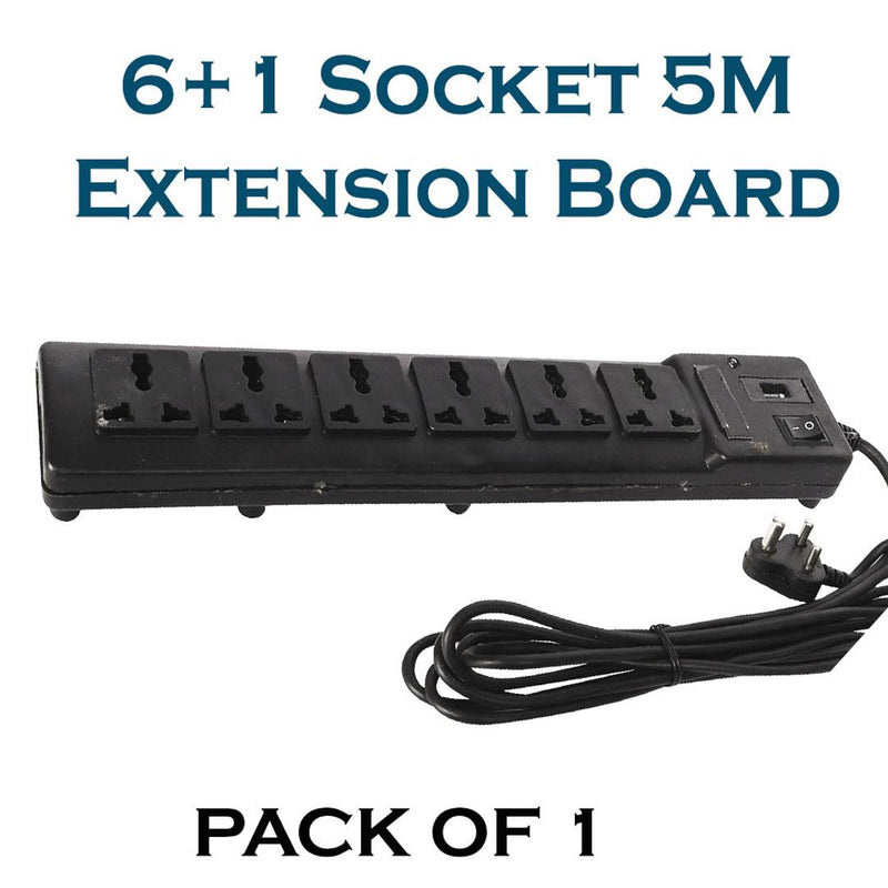 Xclusive Plus Wired Extension Board With 5 Metre Length & 7 Sockets Black