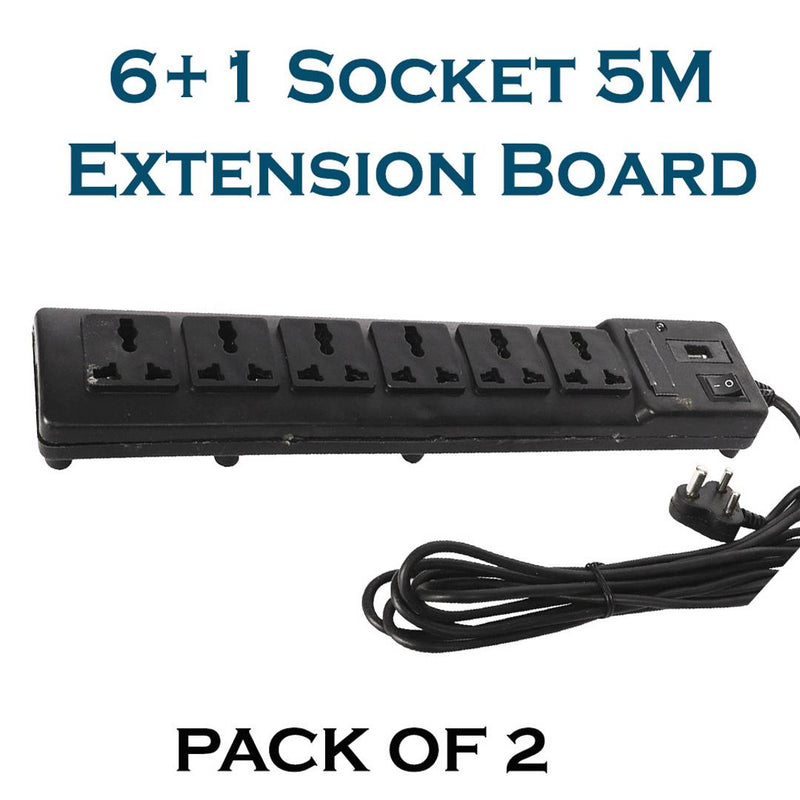 Xclusive Plus Wired Extension Board With 5 Metre Length & 7 Sockets Black - Pack Of 2