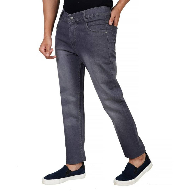 Stylish Black Denim Solid Mid-Rise Jeans For Men