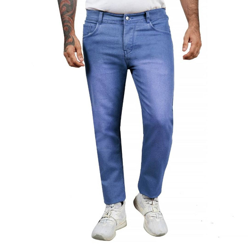 Stylish Blue Denim Solid Mid-Rise Jeans For Men