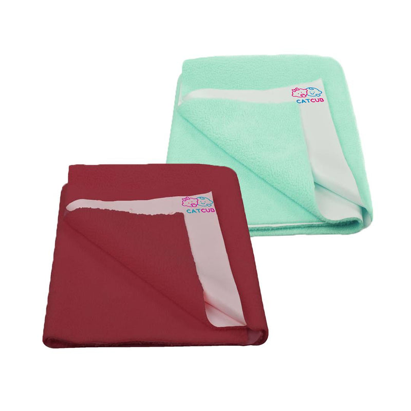 Premium Water Proof and Reusable Bed Protector/Mat/Absorbent Dry Sheets - Combo Pack of 2 (70cm X 50cm)(Light Green: Maroon)
