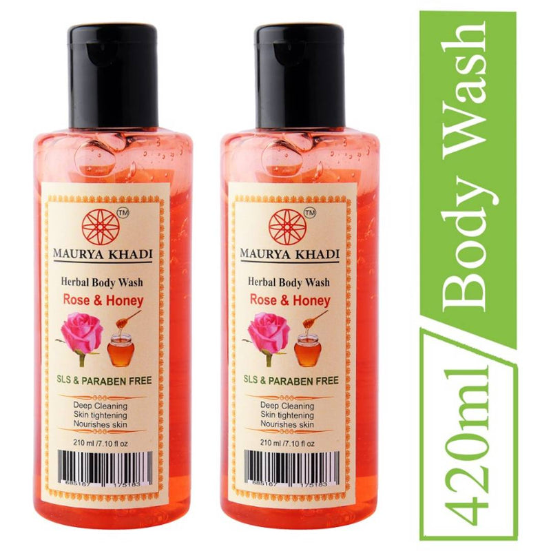 Maurya Khadi Rose & Honey Body Wash, SLS & Paraben Free, 210ml Pack of 1