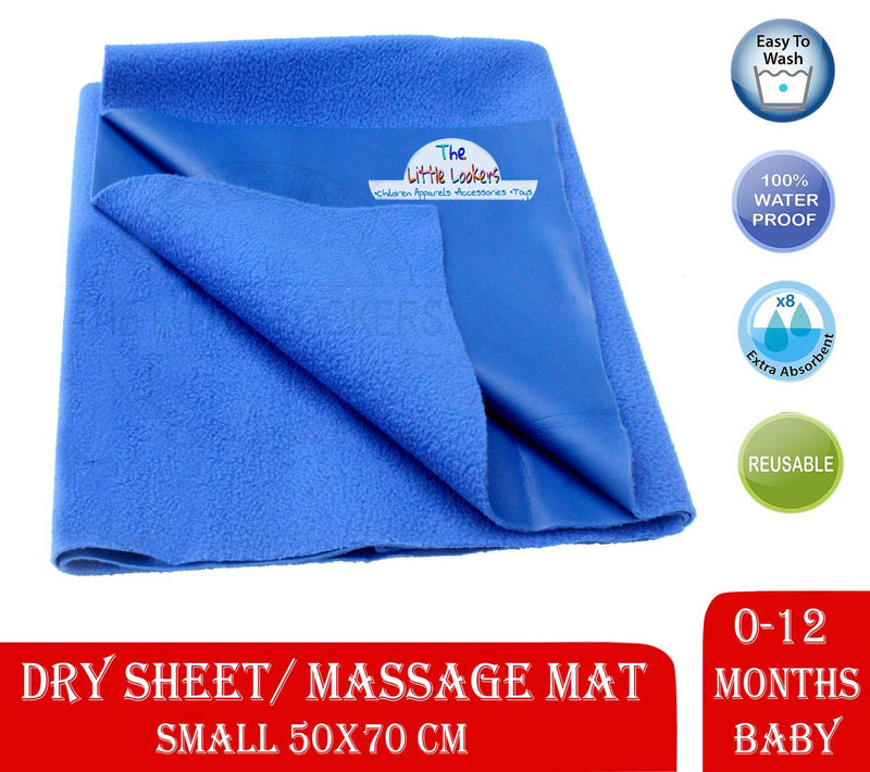 Dry,Waterproof & Reusable Sheets for Baby (Small, Navy Blue & Sky Blue - Pack of 2)