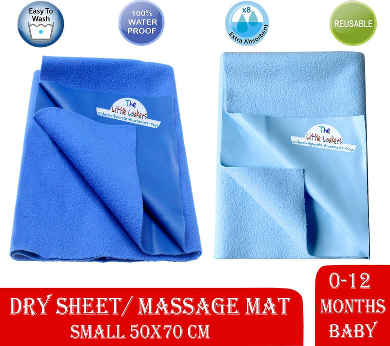 Dry,Waterproof & Reusable Sheets for Baby (Small, Navy Blue & Sky Blue - Pack of 2)
