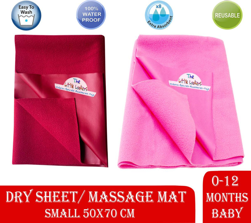 Dry,Waterproof & Reusable Sheets for Baby (Small, Maroon & Dark Pink - Pack of 2)