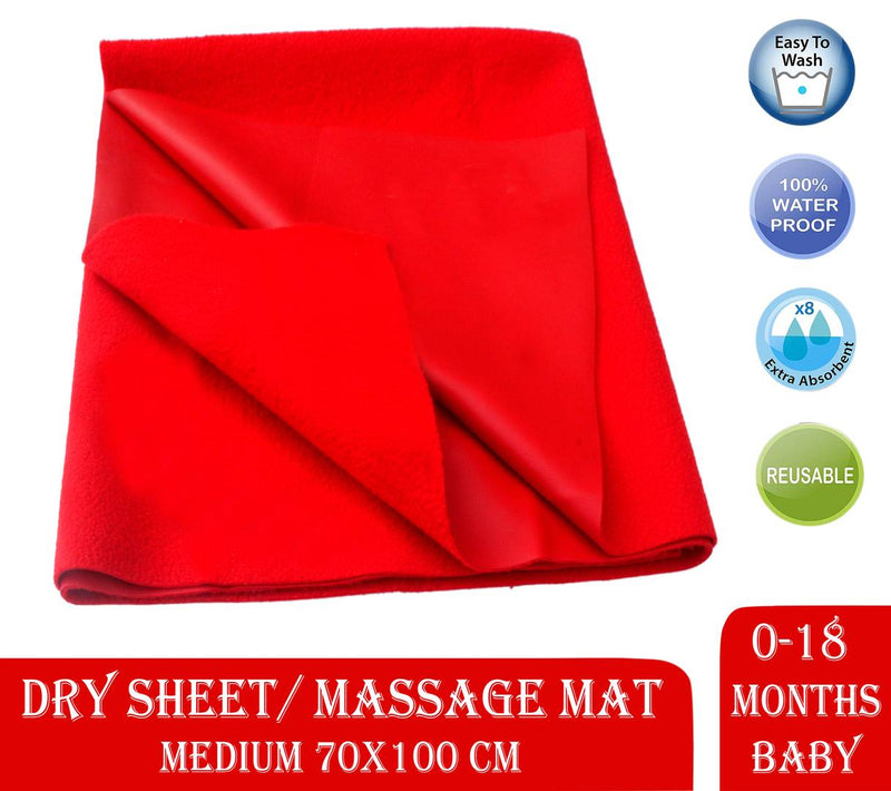 Dry,Waterproof & Reusable Sheets for Baby (Medium, Red & Green - Pack of 2)