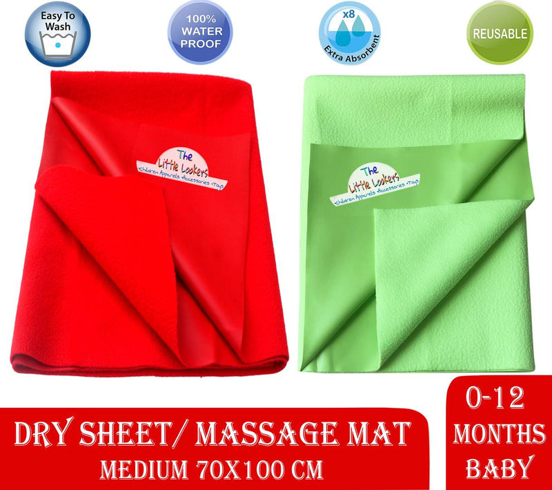 Dry,Waterproof & Reusable Sheets for Baby (Medium, Red & Green - Pack of 2)