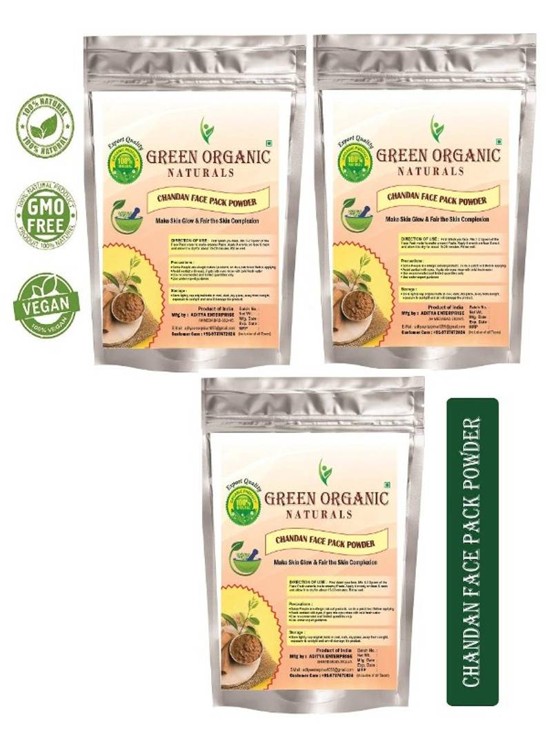 Green Organic Pure Sandalwood Powder for Skin Whitening Chandan Powder Pack of 3 - (300g)