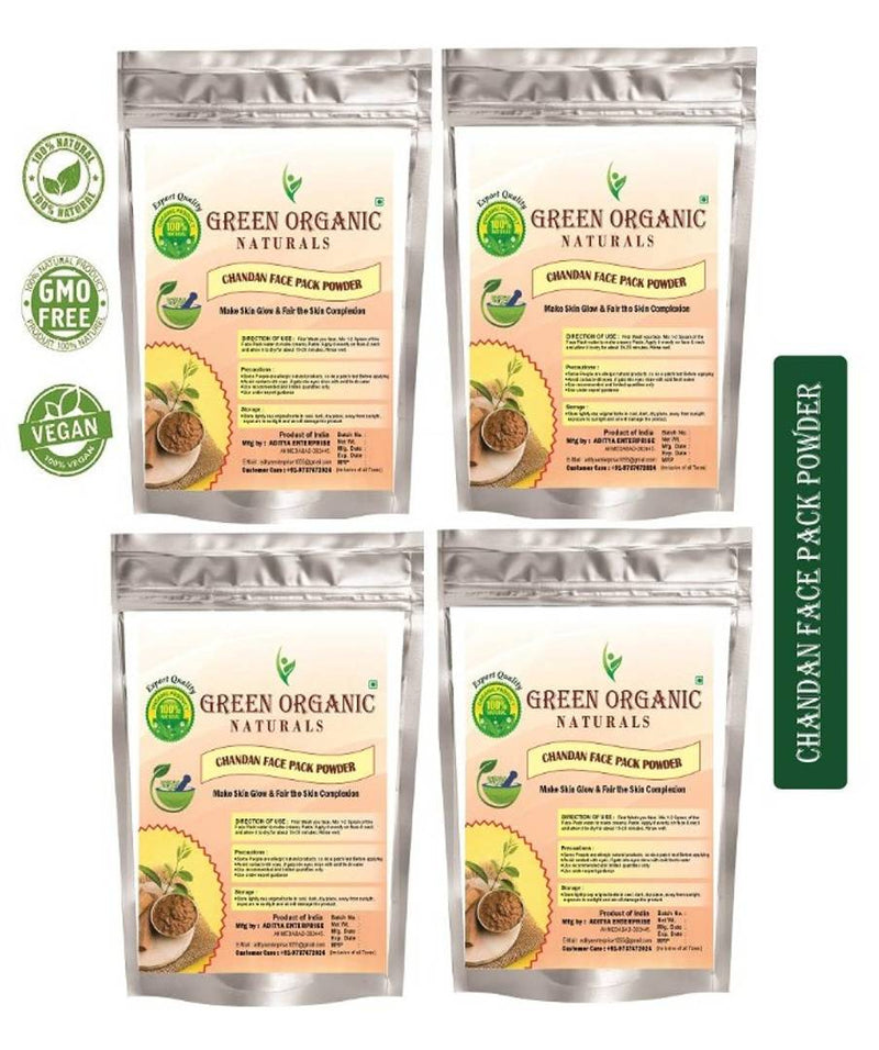 Green Organic Pure Sandalwood Powder for Skin Whitening Chandan Powder Pack of 4 - (400g)