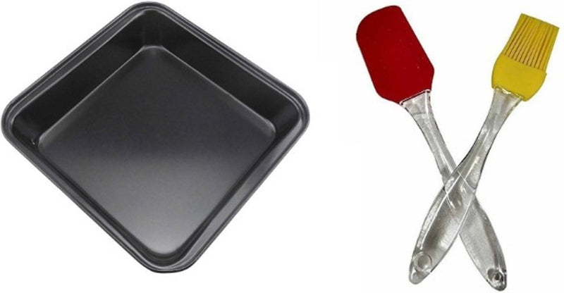 Non Stick Coated Square Baking Mould with Reusable Silicone Brush and Spatula Baking Combo Set